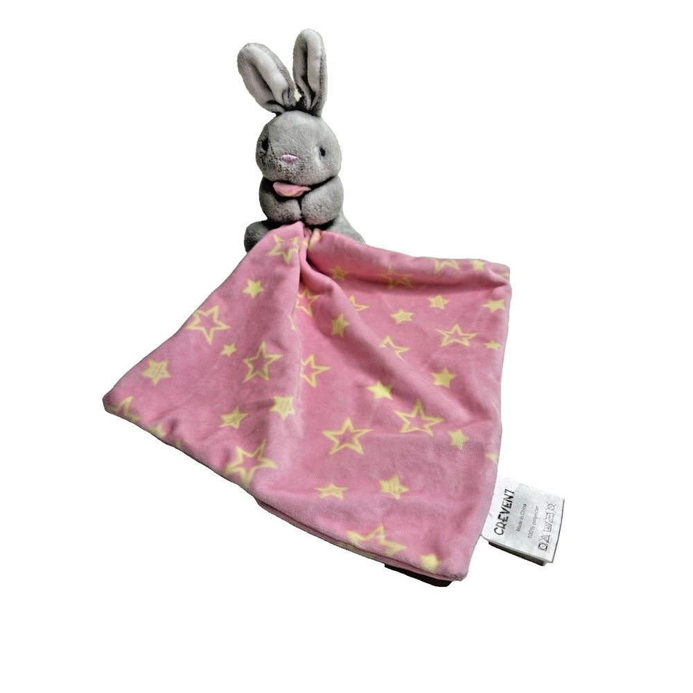 Crevent Bunny Rabbit Security Blanket Pink Yellow stars Grey Plush Lovey